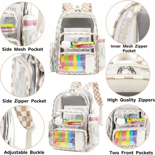 Miniatura 147 de CAMTOP Mochila transparente resistente y transparente para estudiantes, escuela, trabajo, festival, viajes, deportes, Beige, Mediana, Camtop Mochila