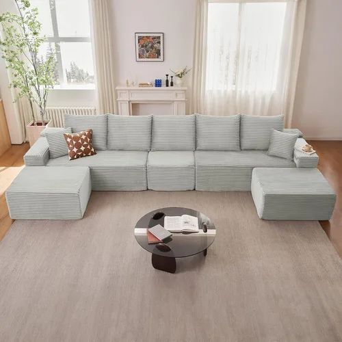 Miniatura 20 de Sofá modular de nube de 140 pulgadas para sala de estar, sofá modular de asiento profundo, juego de sofás de pana grandes y cómodos con espuma