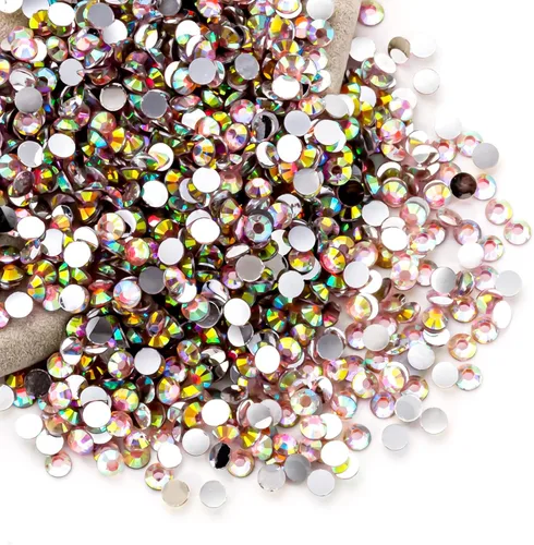 Miniatura 60 de Diamantes de imitación AB verdes a granel, 5000 piezas de diamantes de imitación de fondo plano redondos de gelatina AB sin fijación térmica, gemas