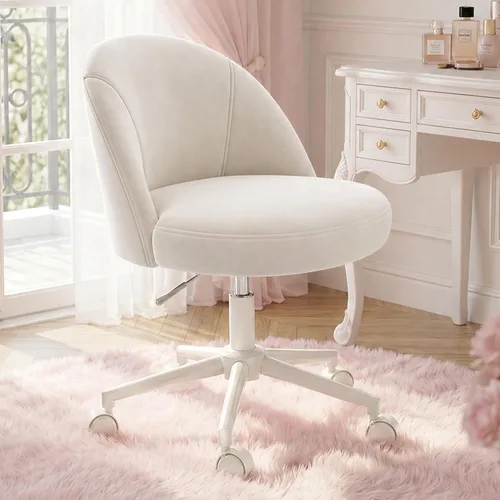 EnHomee Silla de tocador con ruedas, silla de oficina pequeña con respaldo, bonita silla de escritorio sin brazos para sala de maquillaje, oficina