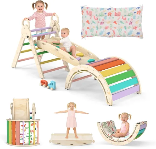Miniatura 8 de Pikler - Juego de triángulos plegables 7 en 1, juguetes de escalada para niños pequeños, patio de juegos interior para niños, juego de escalada