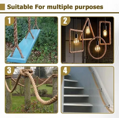 Miniatura 6 de Cuerda de cáñamo sintética de polipropileno trenzado de tres hebras de 1 pulgada x 50 pies para decoración de interiores o exteriores, proyectos