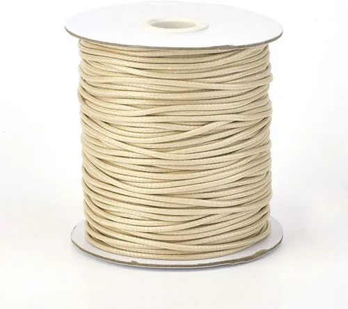 Miniatura 18 de Cordón de poliéster encerado coreano de 100 yardas, hilo de cordón trenzado beige para collar, cuerda de alambre de 0.079 pulgadas con carrete