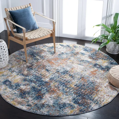 Miniatura 5 de SAFAVIEH Aston Collection ASN704N - Alfombra redonda de 3 pies, color azul marino/gris, moderna, abstracta, no desprende pelusa, para comedor
