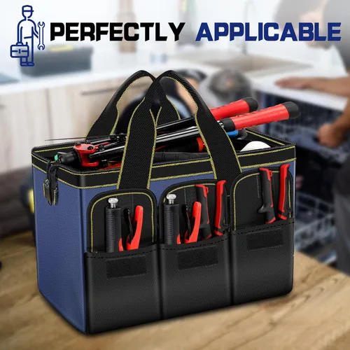 Miniatura 6 de AIRAJ - Juego de 2 bolsas de herramientas Bolsa de almacenamiento de herramientas portátil de 18 y 14 pulgadas Bolsas de herramientas de boca