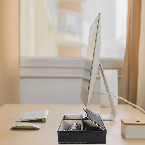 Miniatura 3 de Baoyun - Bandeja de valet para hombre, caja de valet de piel sintética, bandeja EDC para atrapar todo, organizador de mesita de noche con 5