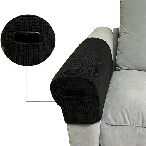 Miniatura 4 de Juego de 2 fundas elásticas para brazos de sofá con bolsillo, fundas extraíbles antideslizantes para reposabrazos para sillón reclinable y sillones