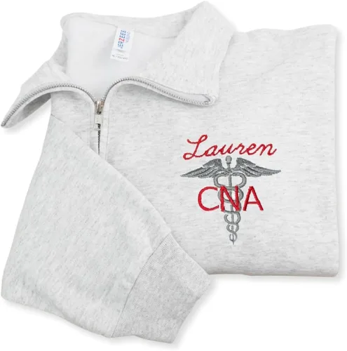 Miniatura 13 de COUPLEHOODIES - Sudadera de enfermería bordada con nombre, personalizada, con cremallera de un cuarto, regalo para asistente de enfermería