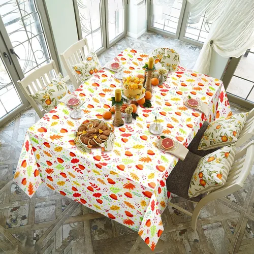 Miniatura 5 de Newwiee Paquete de 3 manteles de Acción de Gracias de 108 x 54 pulgadas, manteles de plástico desechables de otoño, mantel rectangular impermeable