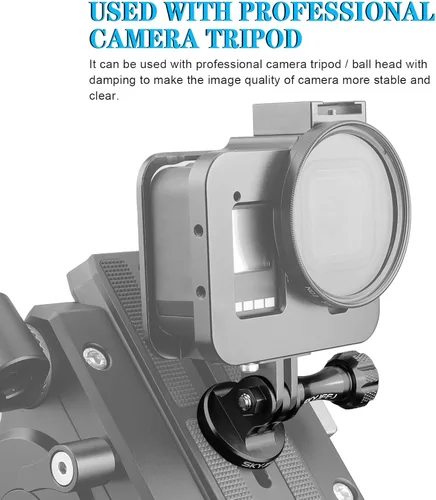 Miniatura 5 de Adaptador de trípode de aluminio para montaje monopie con tornillo de pulgar CNC de aluminio compatible con Gopro Hero 13 12 11 10 9 8 DJI Osmo Negro