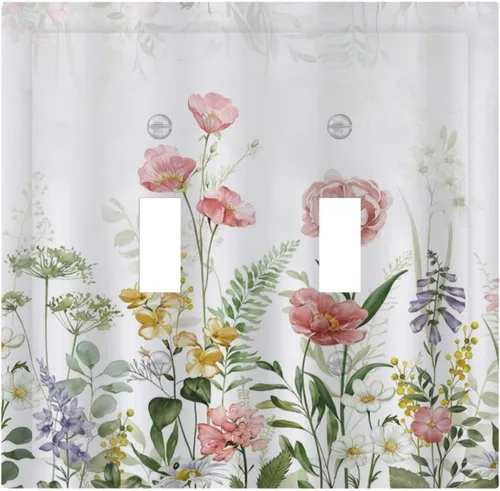 Miniatura 33 de Cubiertas de Salida Triple Basculante con Hojas de Plantas de Eucalipto Azul en Acuarela Floral, Placa Frontal Decorativa de 3 Posiciones, Cubierta