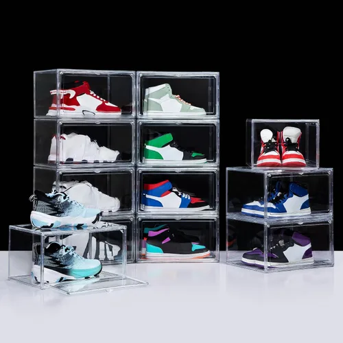 Miniatura 7 de Paquete de 12 cajas de zapatos de acrílico, cajas de zapatos ultra transparentes, apilables, caja de almacenamiento de zapatos para zapatos