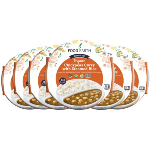 Miniatura 13 de Food Earth Paquete de cocina india listo para comer – Curry de lentejas partidas, curry de garbanzos con arroz al vapor y biryani de verduras