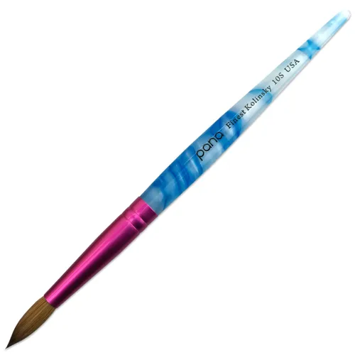 Miniatura 26 de PANA Pure Kolinsky Hair - Pincel para uñas acrílicas de pelo, forma redonda, virola rosa con mango azul con remolino blanco (tamaño 16)