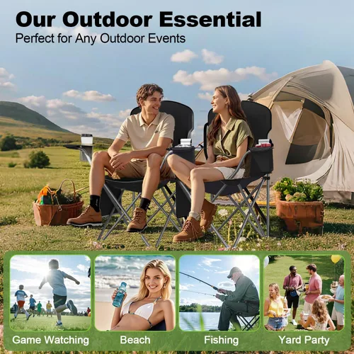 Miniatura 7 de VTOY Sillas de camping plegables duraderas 600D Oxford, silla portátil al aire libre con bolsa enfriadora, portavasos y bolsillo de almacenamiento