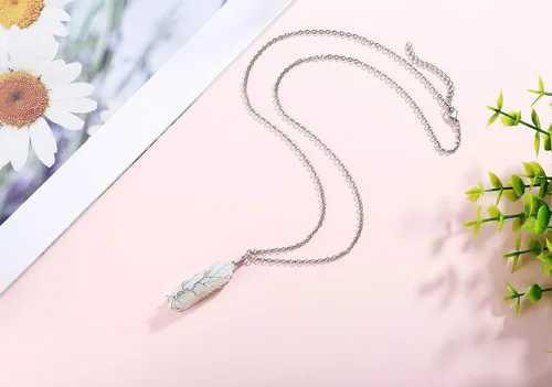 Miniatura 5 de XIANNVXI Collar con colgante de luna creciente envuelta en alambre con forma de árbol de la vida Collar con piedras de cristal curativo de reiki