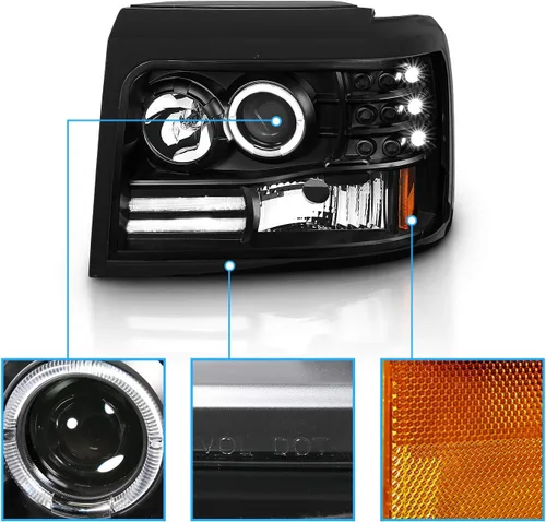Miniatura 3 de AmeriLite - Conjunto de faros delanteros de proyector LED con barra de halo para Ford F-150/F250/F350/Bronco - Lado derecho del pasajero y lado