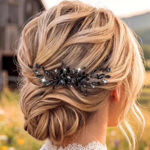 Miniatura 7 de Brishow Accesorios negros del pelo del Rhinestone de la boda, peines cristalinos del pelo para las mujeres