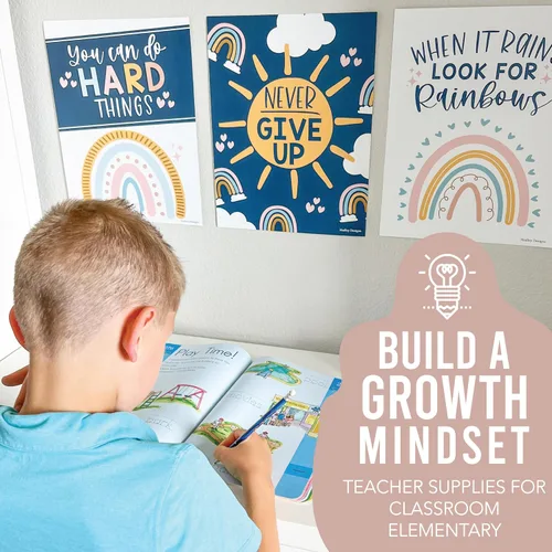Miniatura 7 de Hadley Designs Póster motivacional para decoración de aula, 9 pósteres de aula de mentalidad de crecimiento, decoración de pared inspiradora