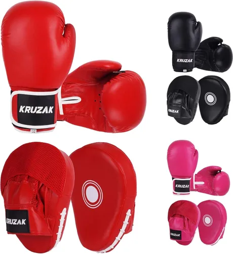 Miniatura 13 de Kruzak - Juego de guantes de boxeo y guantes de boxeo para kickboxing y Muay Thai MMA, kit de fitness con almohadillas de boxeo para artes marciales