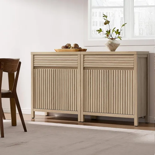 Miniatura 8 de SICOTAS - Aparador de buffet con cajón - Aparador estriado moderno con puertas y estantes ajustables, credenza de estilo casa de campo para barra