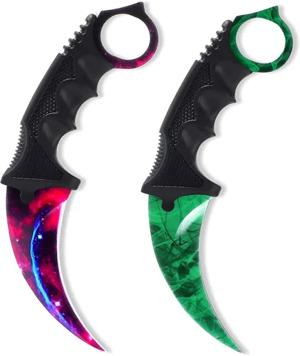 TOPOINT KZ03-22 - Paquete de 2 cuchillos Land Karambit CS, cuchillo de hoja fija con funda y cordón KZ03-22 (verde y cielo estrellado)