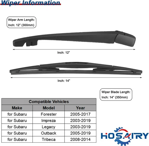 Miniatura 2 de Juego de limpiaparabrisas trasero para Subaru Forester 2005-2017, para Impreza Legacy 2003-2019, para Outback 2005-2019, para Tribeca 2008-2014