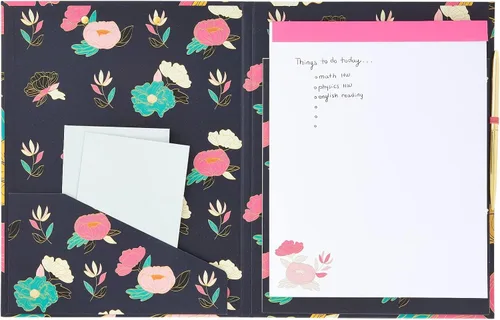 Miniatura 6 de Paper Junkie Carpeta portapapeles floral con bloc de notas y almacenamiento, 13 x 9 pulgadas, color negro clásico, clip de perfil bajo, bolsillo