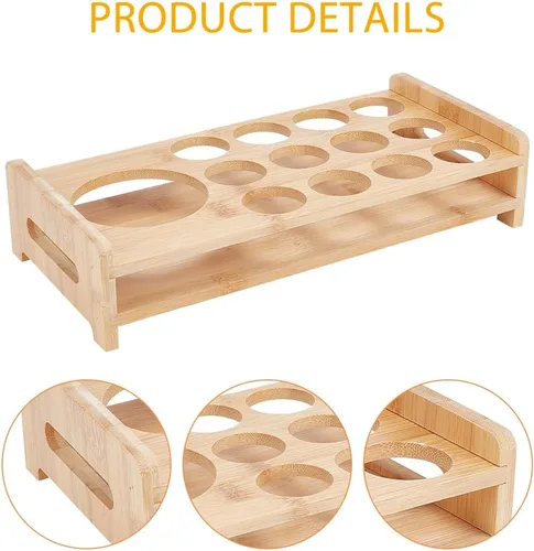 Miniatura 4 de NBEADS Soporte para 13 bandejas de vidrio de chupito, estante de madera de bambú, organizador de copas de vino de cerveza, base gruesa, servidor