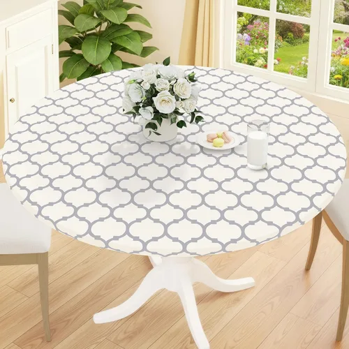 Miniatura 22 de Smiry Mantel redondo de pícnic, fundas de mesa elásticas impermeables para mesas de 18 a 24 pulgadas, manteles de vinilo con parte trasera