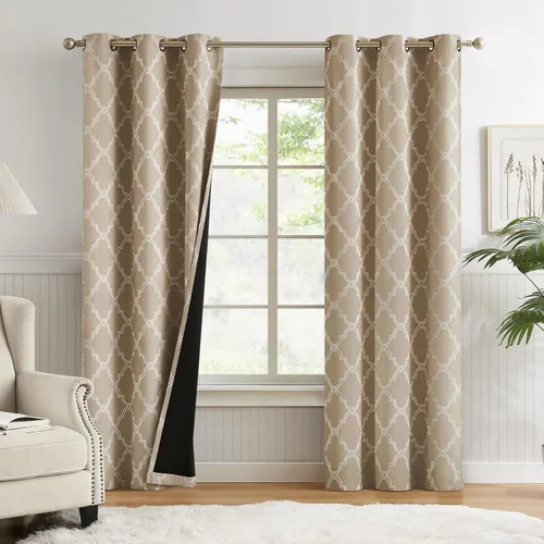 Miniatura 19 de Melodieux Cortinas 100% opacas de 96 pulgadas de largo para sala de estar, dormitorio estilo marroquí, aislamiento térmico, ahorro de energía