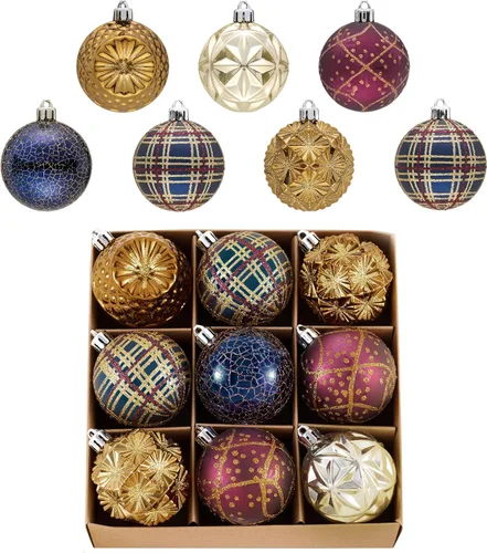 Miniatura 19 de Valery Madelyn Adornos para árboles de Navidad, 9 unidades, 2.36 pulgadas, negro y dorado, irrompibles, adornos de bola colgante de lujo