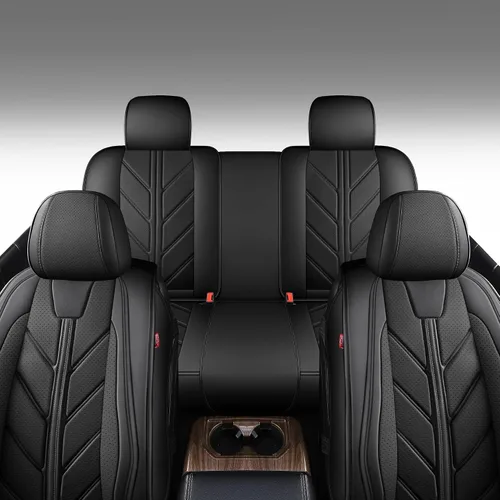 Miniatura 6 de Fundas de asiento de piel sintética de lichi de alta calidad compatibles con Ford F-150 2009-2025, protector de cojín grueso sin laterales para Negro