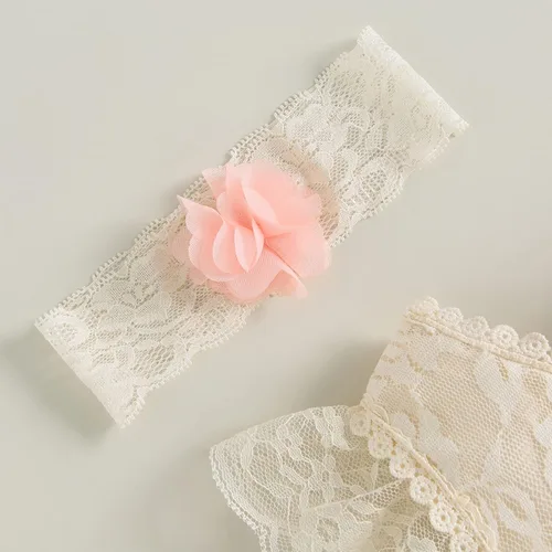 Miniatura 3 de Ropa de bebé niña de verano de encaje mameluco mameluco mameluco manga con volantes sin espalda body traje de una pieza