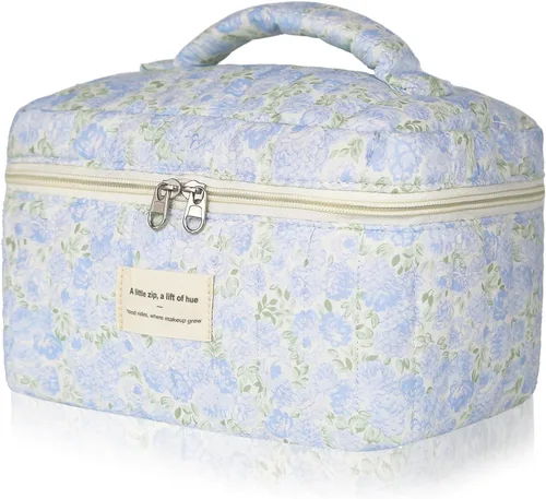 Miniatura 25 de Gosect Bolsa de maquillaje grande, bonita bolsa de cosméticos para mujeres y niñas, bolsa de aseo estética de coqueta floral, bolsa organizadora