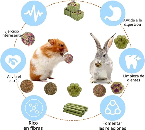 Miniatura 5 de Grddaef Juguetes para conejos, juguetes para conejillos de indias 25 piezas Heno natural Timothy Masticables y golosinas para conejito, chinchilla