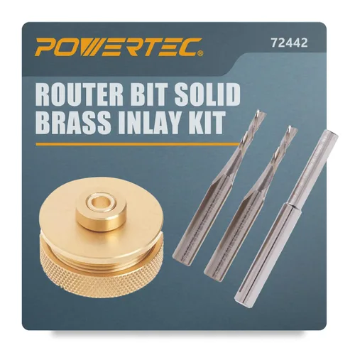 Miniatura 14 de POWERTEC Kit de incrustaciones de enrutador, juego de guía de buje de latón macizo con pasador de alineación, brocas en espiral de carburo