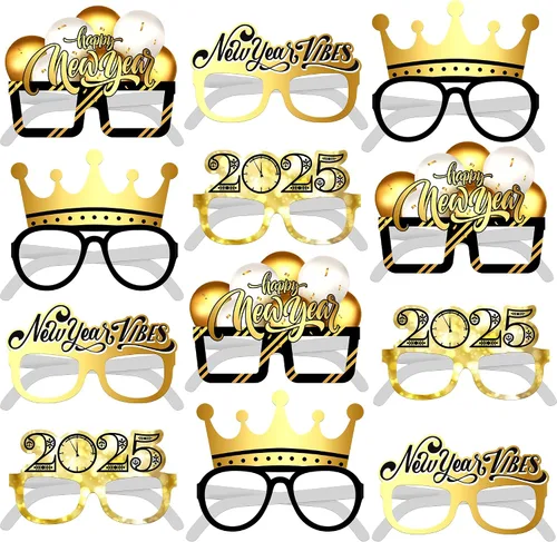KatchOn, Gafas de feliz año nuevo 2025 – Paquete de 12, gafas de fiesta de Año Nuevo 2025 | Gafas de feliz Año Nuevo, decoraciones de Año Nuevo 2025