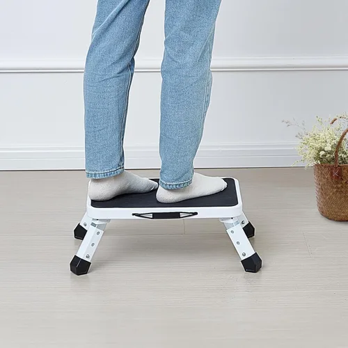 Miniatura 8 de VEVOR Escalera plegable de acero de 1 escalón de 330 libras de capacidad, altura ajustable, taburete antideslizante y resistente para adultos, niños