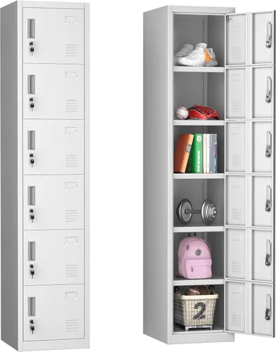 Miniatura 10 de INTERGREAT Armarios metálicos de 6 puertas para empleados para oficina, escuela y gimnasio,Armario de acero para empleados,Negro