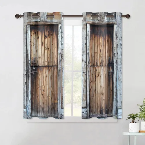 Miniatura 91 de Cortinas rústicas para ventana de puerta de granero, puerta de madera gris, puerta de garaje, tratamiento de ventana para sala de estar, dormitorio