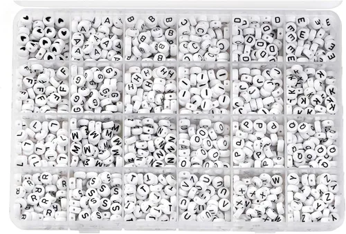 Miniatura 4 de Incraftables 1200 cuentas redondas de letras para la fabricación de joyas (0.27 pulgadas), letras de la A a la Z, alfabeto negro para pulseras