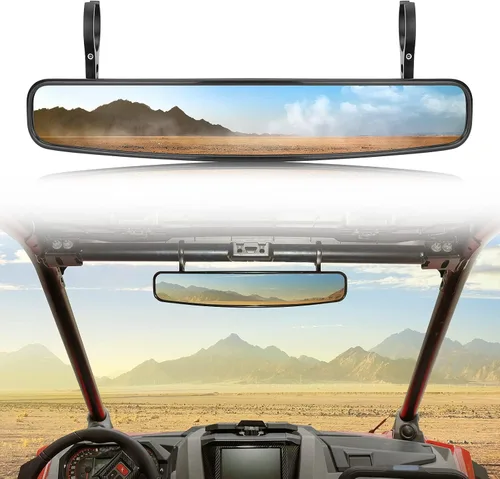 KEMIMOTO Espejo retrovisor UTV, espejo retrovisor convexo central de 15" para UTV de carreras con abrazaderas de 3/4 1.75" o 2" Compatible con