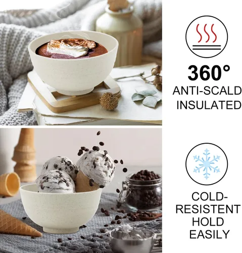Miniatura 4 de Wrova Juego de 8 cuencos de paja de trigo para postre de 10 onzas, cuencos irrompibles para niños, mini cuencos para helado, aperitivos y frutas