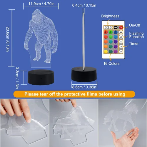 Miniatura 6 de 3D Night Light Ape Gorilla LED Luz nocturna para bebé guardería mono lámpara para habitación de los niños decoración del hogar regalos de Navidad