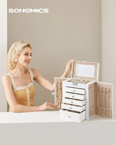Miniatura 2 de SONGMICS Joyero de 6 niveles joyero con 5 cajones gran capacidad de almacenamiento con espejo bloqueable organizador de almacenamiento de joyas