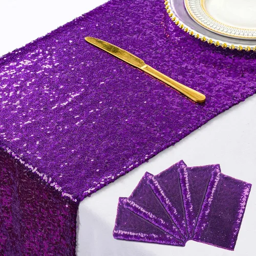 Miniatura 14 de ShiDianYi - Camino de mesa holográfico de lentejuelas de 12 x 72 pulgadas, azul iridiscente Fondo de boda con purpurina, decoración de fiesta
