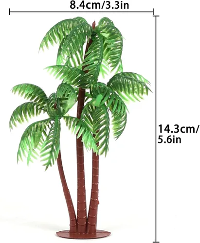 Miniatura 2 de Gyufise 10 piezas de plástico verde palmera cocos cupcakes toppers miniatura figuras de palmera decoraciones para pasteles para micro acuario