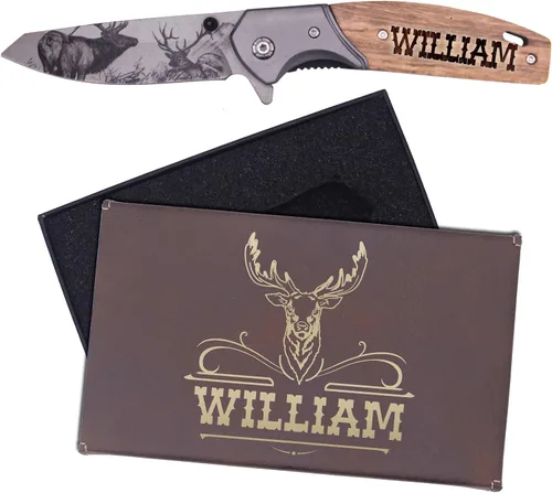 Miniatura 4 de My Personal Memories Cuchillo plegable de bolsillo grabado personalizado con hoja plegable - Regalo personalizado de caza y pesca para papá