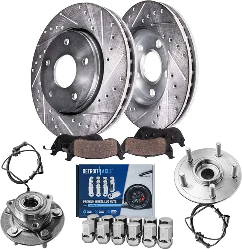 Miniatura 14 de Detroit Axle - Kit de freno para Mercedes-Benz C300 2015-2023, C350e 2016-2018 2015 C400, rotores perforados y ranurados Reemplazo de pastillas